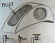 Принципиальный эскиз  подгитарника из дерева, внизу-- варианты крепления,с пробковыми вставками (зачернено), на присосках.